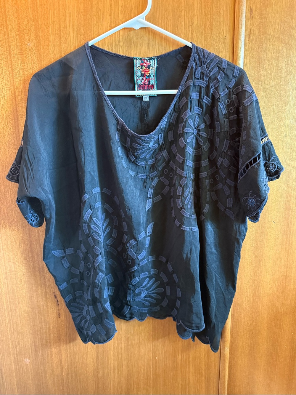Johnny Was blouse black navy top shirt xsmall
